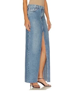 GRLFRND Light Blue Denim Maxi Skirt with Front Slit